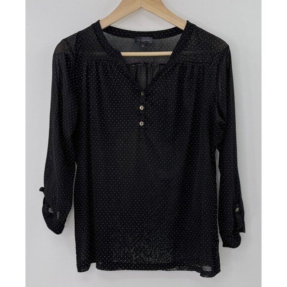 The Limited Women’s Black Swiss Dot Sheer Mesh Blouse Size L Career Office - Picture 2 of 10